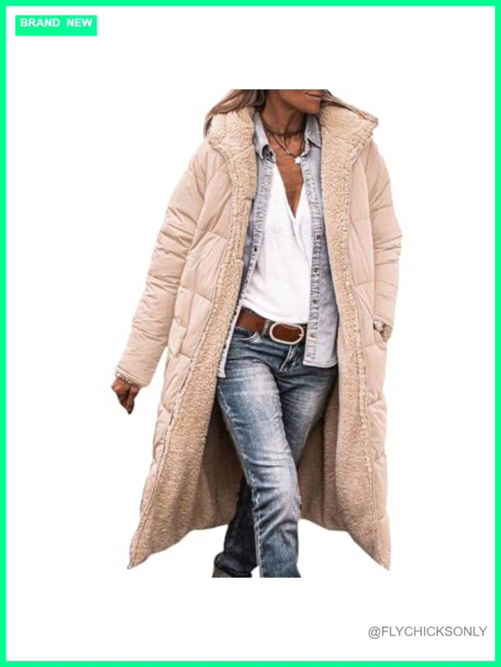 Women's Reversible Long Puffer Coat Sherpa Lined Hooded Winter Jacket